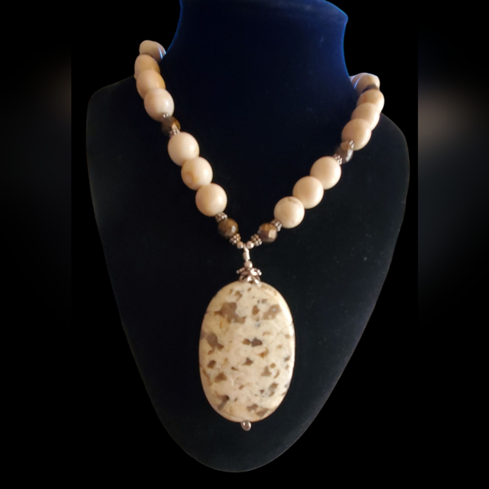 Vtg. Natural Stones Beaded Necklace Sterling Silver